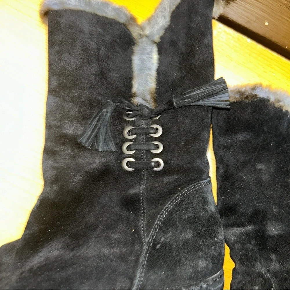 Stuart Weitzman Black Boots with Gray Trim